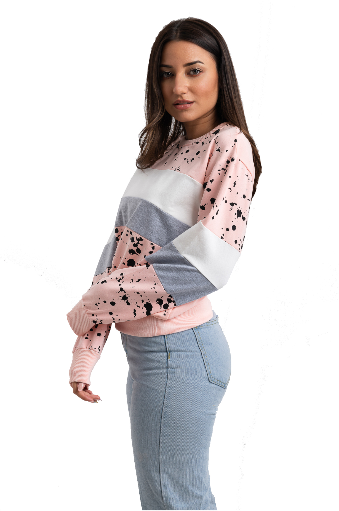 Long Sleeved Shirt Pink with Ink Print