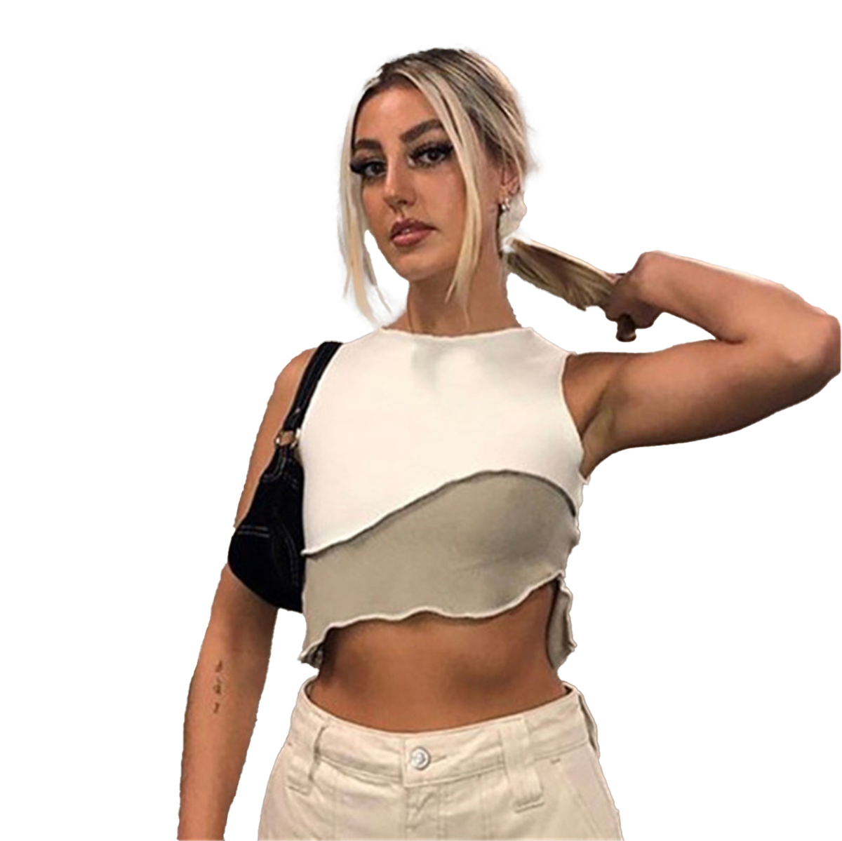 Sleeveless Patchwork Color Blocking Crop Top