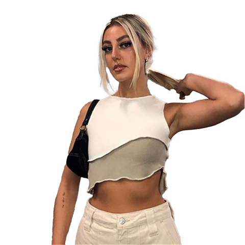 Sleeveless Patchwork Color Blocking Crop Top