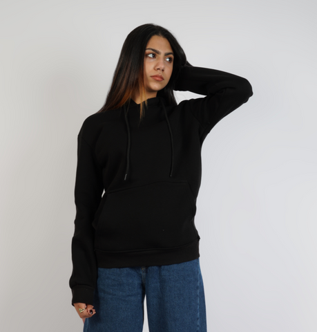 Unisex Simple Plain Hoodie Black