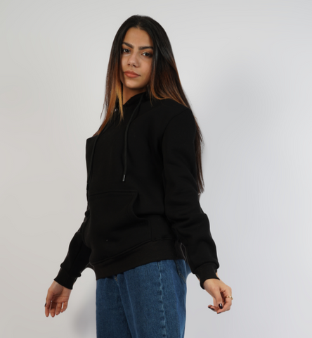 Unisex Simple Plain Hoodie Black