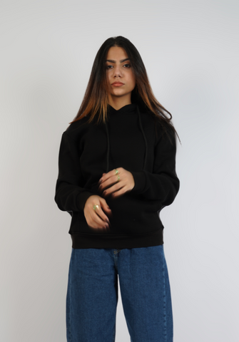 Unisex Simple Plain Hoodie Black