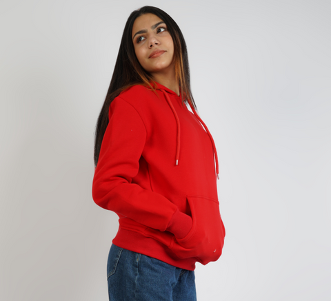 Unisex Simple Plain Hoodie Red