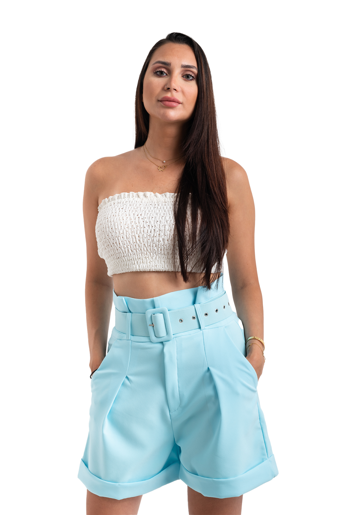 High Waist Formal Shorts With Belt