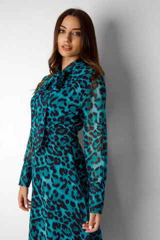 Long Sleeve Jaguar Print Dress Green