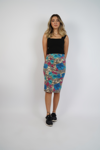 Floral Pencil Skirt With Stretchable Waist