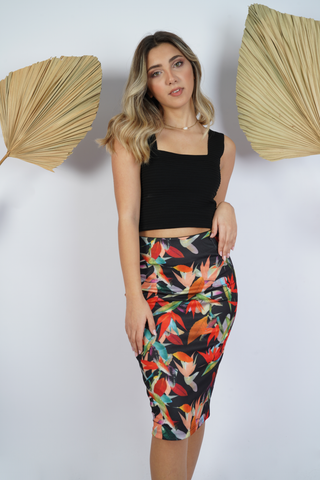 Floral Pencil Skirt With Stretchable Waist