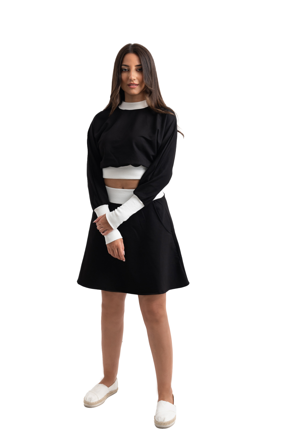 Two Piece Set Long Sleeves Crop Top and Skirt