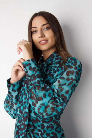 Long Sleeve Jaguar Print Dress Green