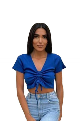 V Neck Crop Top With Drawstring