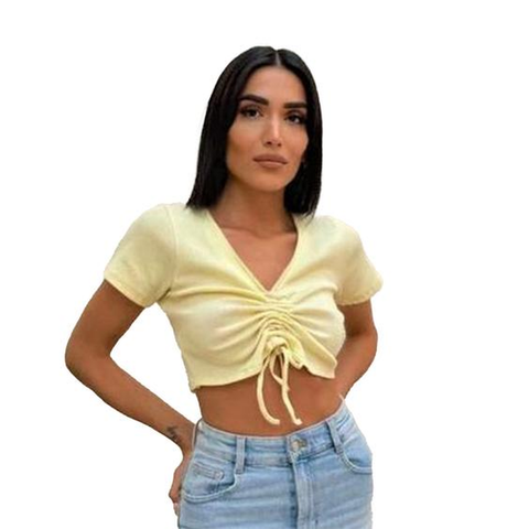 V Neck Crop Top With Drawstring