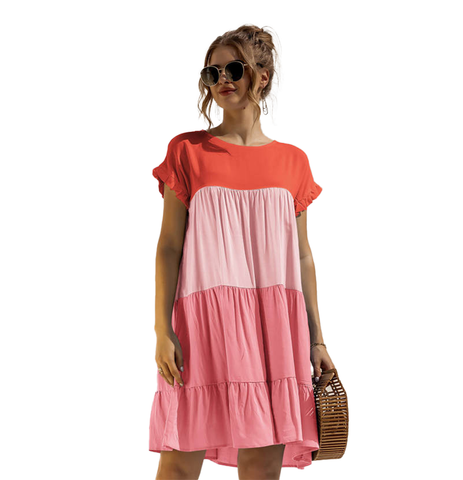 Flounced Color Blocking Casual Dress