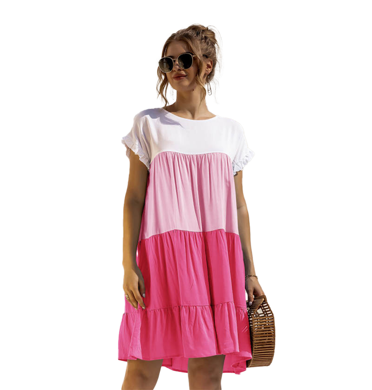 Flounced Color Blocking Casual Dress