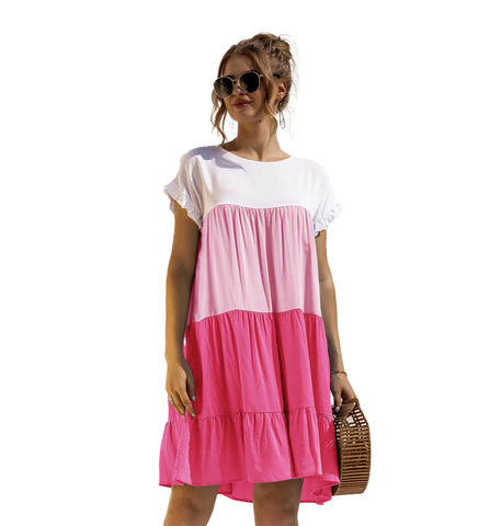 Flounced Color Blocking Casual Dress